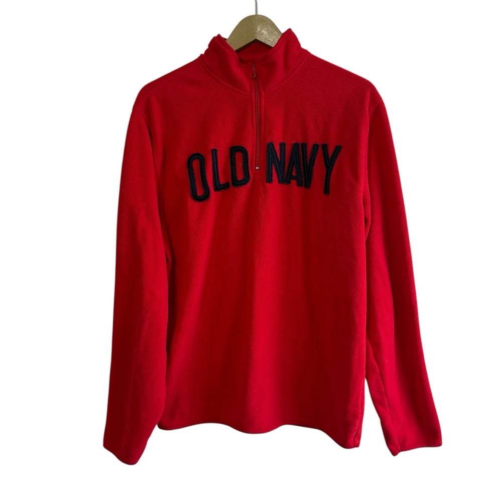 Old Navy Size Large Red Navy Graphic Spell Out Fleece Quarter Zip Preppy Coastal